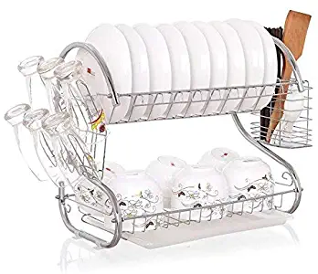 Best Kitchen Organization 2 Tier Stainless Steel Dish Cutlery Drainer Drying Rack