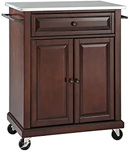 Best Crosley Stainless Top Rolling Portable Kitchen Cart/Island In Mahogany