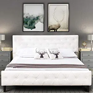 Best Full Size Black Pu Leather Button Tufted Upholstered Platform Metal Bed Frame