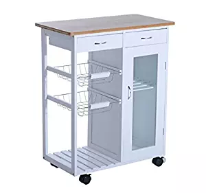 Best Homcom 34” Rolling Kitchen Trolley Serving Cart With Drawers And Cabinet