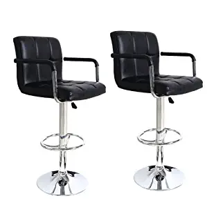 Best Black With Chrome Pedestal Bar Stool With Back