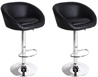 Best Black With Chrome Pedestal Bar Stool With Back