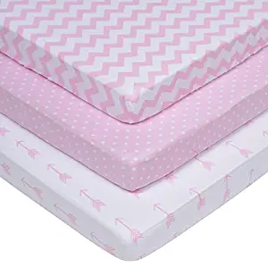 Baebae Pack n Play Playard Sheet Set for GIRLS | Portable Mini Crib Fitted Sheets | PINK & WHITE | 100% Jersey Knit Cotton | 150 GSM | 3 Pack