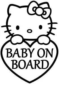 Hello Kitty Heart - Baby On Board - Vinyl 5" tall (Color: BLACK) decal laptop tablet skateboard car windows stickers