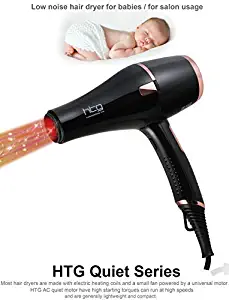 HTG Ionic Hair Dryer 1875W Negative Ion Blow Dryer 2 Speed and 3 Heat Setting AC Motor Salon Use Quality Hair Blow Dryer With Negative Ion and AC Motor Professional Hair Dryer HT037(Black)