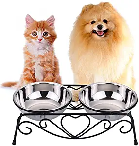 CICO Pet Feeder for Dog Cat, Stainless Steel Food and Water Bowls with Iron Stand
