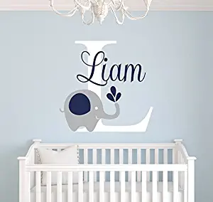 Custom Elephant Name Wall Decal - Elephant Room Decor - Nursery Wall Decals - Elephant Vinyl Sticker for Boys Decalzone Inc