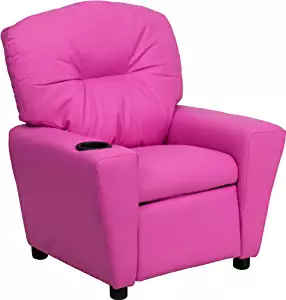 Contemporary Hot Pink Vinyl Kids Recliner with Cup Holder