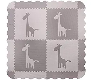 For the Love of Leisure - 4 Large Interlocking Foam Baby Play Mat with Giraffes Tiles - Play Mats with Edges. Each tile 24 x 24ins. Total 48 x 48in (plus edges) – Gray – 1 Set