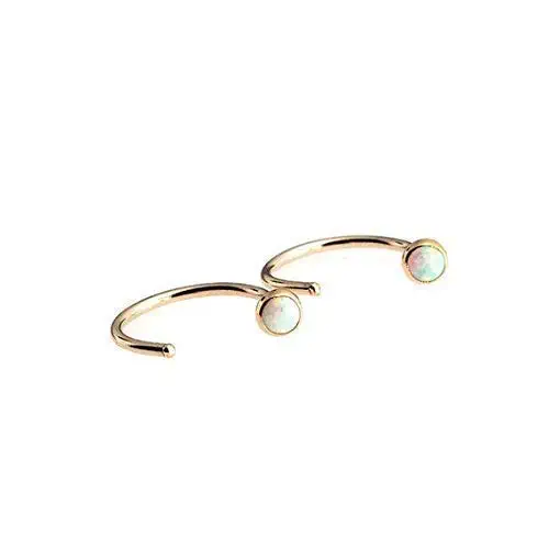Title 14K Yellow Gold Filled Open Hoop Hugger Earrings for Women with 3mm Small White Opal Stone