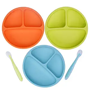 Kids Divided Plates -100% Safe BPA Free Soft Silicone Baby Toddler Plate, Dishwasher-Microwave Safe & Unbreakable Feeding Set