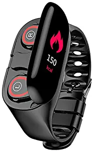 WYNCO M1 Smart Bracelet Wireless Bluetooth Headset Running Music Wristband Earphone Heart Rate Blood Pressure Fitness Tracker (Black Strap)