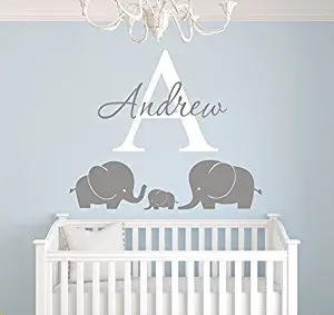 Elephants Custom Name Wall Decal - Nursery Wall Decals - Elephant Room Decoration - Elephant Wall Decal Vinyl Sticker for Boys