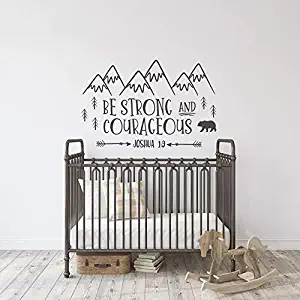 A Good Decals USA Wall Decal-Be Strong and Courageous Baby Nursery Wall Decal-Joshua 1 9 Wall Decal Explorer Nursery Decor Arrows Mountains Bear Forest Kids Room Art-agdFMBK0046