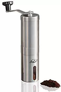 JavaPresse Manual Coffee Grinder, Conical Burr Mill, Brushed Stainless Steel