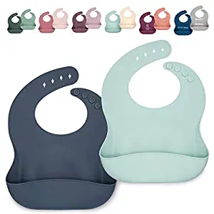 Ava + Oliver Silicone Bib Set - Waterproof Bibs Made with BPA Free Silicone - Perfect for Girls and Boys - Easy Clean Babies or Toddler Adjustable - Excellent Baby Shower Gift, Set of 2 (Blue Skies)