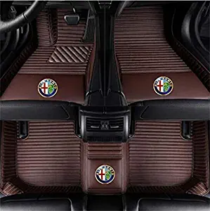 YANGcar Luxury Car Leather Waterproof Floor Mat Logo Stripe for Alfa Romeo Stelvio Giulia 2017 2018 2019 (Coffee)