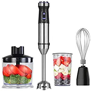 HEZHENG Portable Electric Food Mixer, Removable Juicer, Egg Beater, Multi-Function Stick Food Processor, 4 in 1 Stainless Steel Immersion Manual Mixer Set, Maximum 1100W Powerful Motor.