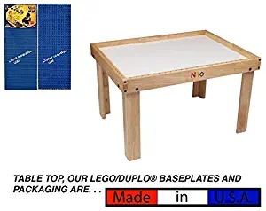 Kids Play Table Set with 2 Compatible Lego Duplo Detachable Two-Sided Baseplates/Boards/Mats by NILO (N34 Activity Table w/Holes, 24x32x20 and 2X Blue Base Plates 12x32)
