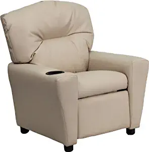 Flash Furniture Contemporary Beige Vinyl Kids Recliner with Cup Holder