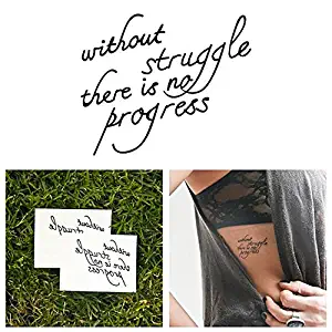 Tattify Inspirational Quote Temporary Tattoo - Progress (Set of 2) - Other Styles Available - Fashionable Temporary Tattoos - Long Lasting and Waterproof