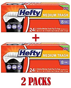 Flap Tie Medium Trash Bags - 8 Gallon, 24 Count (Pack of 2)