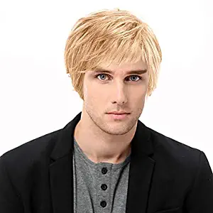 Kaneles Mens Short Curly Wig Replacement Synthetic Costume Halloween Hair Wigs for Male Boy (Blonde)