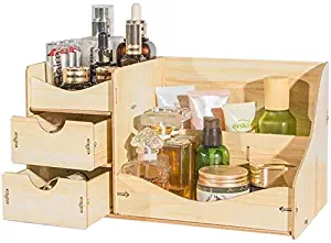 Snifu Cosmetic Display Cases,DIY Wooden Desktop Storage Box,Can Be Assembled by Yourself,Organize Storing of Makeup Tools,Small Accessories at Home or Office,with 2 Piece Drawer Set
