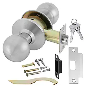 Commercial Grade 2 Keyed Closet Storeroom Door Knob Handle with Cylindrical Lockset, Satin Stainless Steel (US32D), Non-Handed, by Lawrence Hardware LH5307