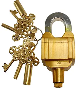 Brass Padlock - Lock with Keys - Working Functional - Brass Made - Type : (6 Key Square Trick Puzzle - Brass Finish)