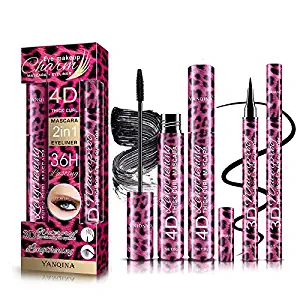 4D Silk Fiber Lash Mascara with Eyeliner - Best for Eyelash Natural Thick Curling Long Lasting Waterproof Smudge-proof