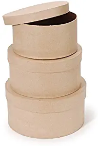 Darice Paper Mache Craft Boxes – 8”, 9” and 10” Round Boxes With Lids – Sturdy Boxes Come Nested Inside Each Other – Perfect for Decorating – Create Card Boxes, Centerpieces and More, Set of 3