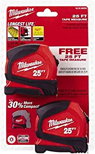 Milwaukee Electric Tool 48-22-6625G Heavy Duty, Compact Measuring Tapes (2 Piece), 25'