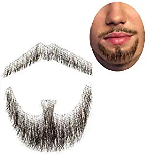 100% Human Hair Full Hand Tied Fake Mustache Goatee Beard Makeup for Entertainment/Drama/Party/Movie Prop (#3 Brown Goatee)
