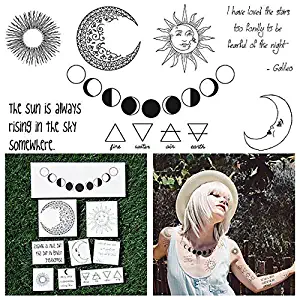 Tattify Moon Themed Temporary Tattoos - Night and Day (Set of 18 Tattoos - 2 of each Style) - Individual Styles Available and Fashionable Temporary Tattoos