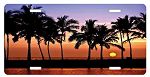 Ambesonne Hawaiian License Plate, Hawaiian Sunset on Big Island Anaehoomalu Bay Ocean Romantic Resort, High Gloss Aluminum Novelty Plate, 5.88