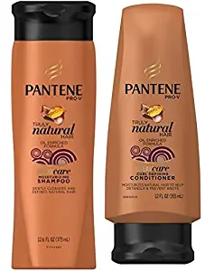 Pantene Truly Natural Hair Moisturizing Shampoo (12.6 oz) & Curl Defining Conditioner (12 oz) Set