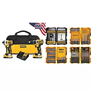 DEWALT DCK283D2 20V MAX XR Compact Cordless Drill/Driver & Impact Driver Combo Kit with DEWALT DWA2FTS100 Screwdriving and Drilling Set, 100 Piece