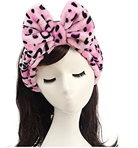 Shintop Women Fashion Lovely Soft Carol Fleece Bowknot Bow Makeup Cosmetic Shower Elastic Hair Band Hairlace Headband (Pink)