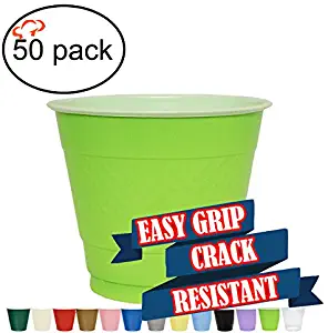 TigerChef 9 Ounce Lime Green 50 Pack Easy Grip Plastic Party Cups Solid Color Disposable 9 Oz Plastic Cups BPA Free