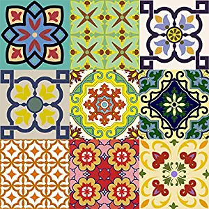 Mi Alma Backsplash Tile Stickers 24 PC Set Traditional Talavera Tiles Stickers Bathroom & Kitchen Tile Decals Easy to Apply Just Peel and Stick Home Decor 4x4 Inch (Backslash Peel and Stick C)