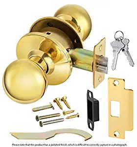 Commercial Grade 2 Keyed Closet Storeroom Door Knob Handle with Cylindrical Lockset, Polished Brass, Non-Handed, by Lawrence Hardware LH5307