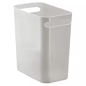 mDesign Slim Plastic Rectangular Large Trash Can Wastebasket, Garbage Container with Handles for Bathroom, Kitchen, Home Office, Dorm, Kids Room - 12" High, Shatter-Resistant - Light Gray