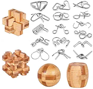 Brain Teaser Puzzle 20Pcs Unlock Interlock Game IQ Test Wooden Toy 3D Unlock Interlock Puzzle Magic Ball Brain Teaser Toy puzzles for adults