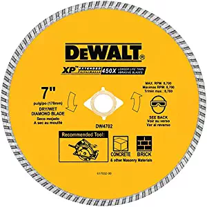 DEWALT DW4702 Industrial 7-Inch Dry or Wet Cutting Continuous Rim Diamond Saw Blade with 5/8-Inch and Diamond Knockout Arbor