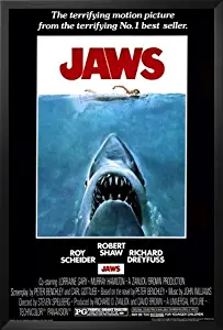 Jaws (1975) Framed Black Wood Movie Poster Print 24x36