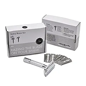 Double Edge Safety Razor Kit + 5 Swedish Platinum Super Blades | Strong Handle for Comfortable Wet Shaving | Enjoy the Closest Shave with Zero Irritation | Perfect Gift for Him | Butterfly Razor