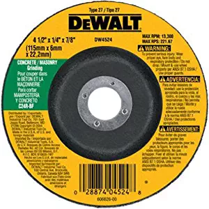 DEWALT DW4524 4-1/2-Inch by 1/4-Inch by 7/8-Inch Concrete/Masonry Grinding Wheel