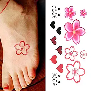 Oottati Small Cute Temporary Tattoo Flowers Heart Cat Finger (Set of 2)