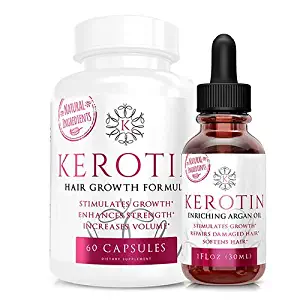 Kerotin Hair Growth Vitamins + Kerotin Enriching Argan Oil for Natural Longer, Stronger, Healthier Hair - Enriched with Biotin, Vitamin C, Folic Acid to Promote Keratin Rich Hair -All Hair Types